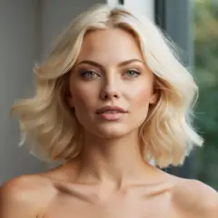 Blonde Frau mit welligem Haar, die sich fragt, wie oft Haare blondieren für diesen Look nötig ist.