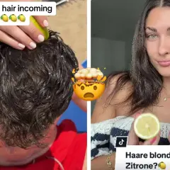 Vorher-Nachher-Vergleich: Dunkle Haare werden mit Zitronensaft aufgehellt. Blonde Haare incoming!