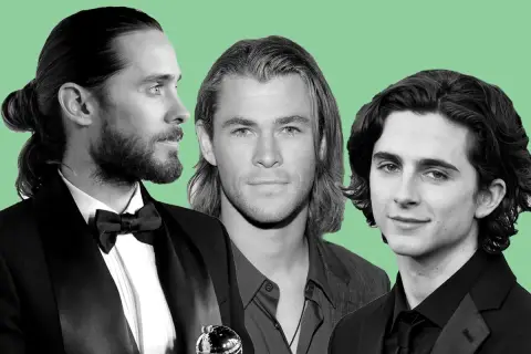 Drei Männer mit langen Haaren: Jared Leto mit Dutt, Chris Hemsworth und Timothée Chalamet.