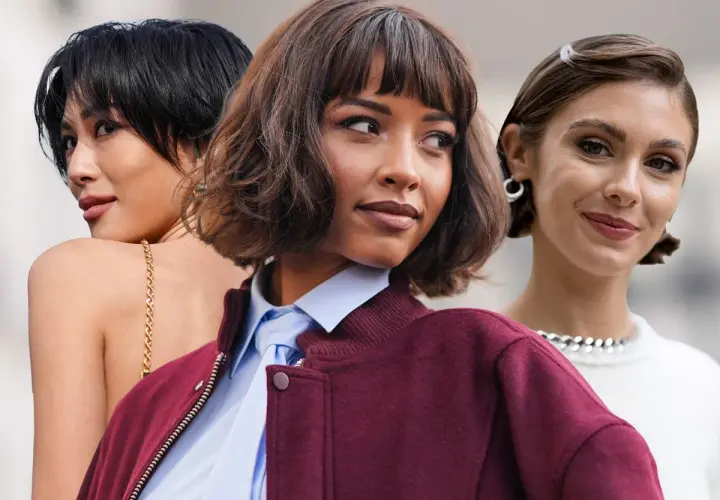 Drei Frauen mit stilvollen Bob-Frisuren, von kurz und gerade bis schulterlang und gewellt.