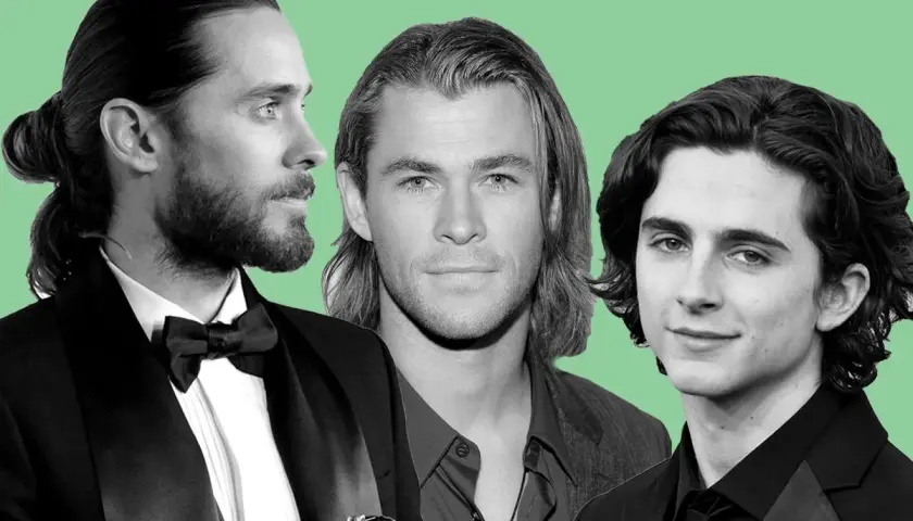 Drei Männer mit langen Haaren: Jared Leto mit Dutt, Chris Hemsworth und Timothée Chalamet.