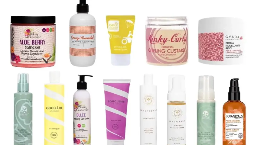 Produkte für natürliche Lockenfrisuren: Styling-Gele, Cremes und Lotionen für definierte, voluminöse Locken.