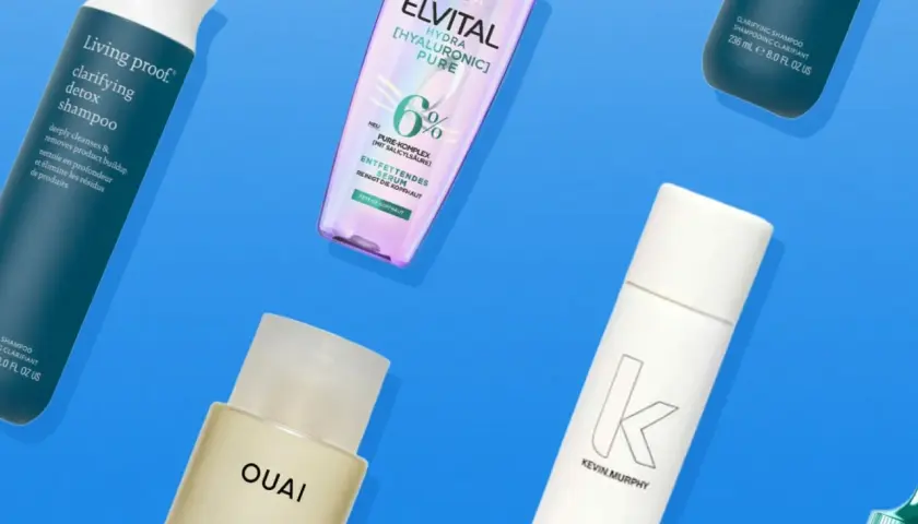 Verschiedene Shampoos und Sprays, die bei fettiger Kopfhaut helfen, wie das Elvital Hydra Pure Serum.