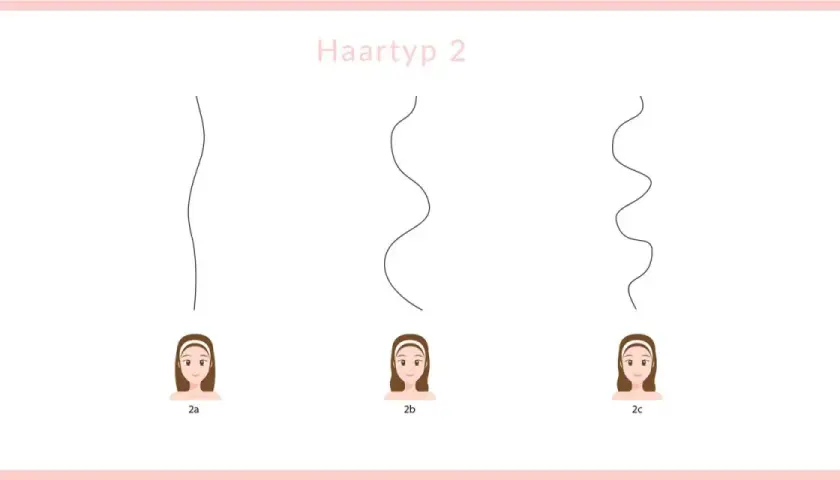 Haartyp 2 zeigt verschiedene Abstufungen von **wavy hair**: von leichten Wellen (2a) bis zu ausgeprägteren Locken (2c).