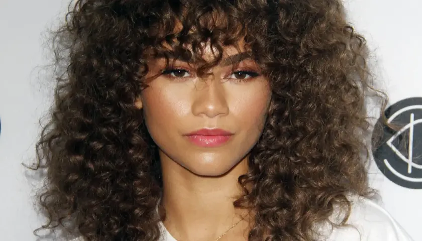 Zendaya mit voluminösen, braunen Locken, die ihr Gesicht umrahmen. Eine Inspiration für Frisuren mit Locken.