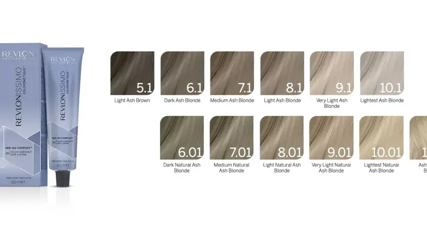 Revlonissmo haarfarben tabelle zeigt verschiedene Blond- und Brauntöne, von dunkel bis sehr hell, mit Asch- und Naturtönen.