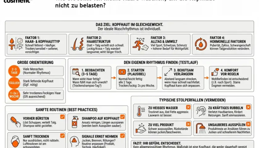 Finde deinen perfekten Rhythmus fürs Haare waschen! Faktoren wie Haartyp, Alltag & Umwelt beeinflussen, wie oft du deine Haare wäschst.