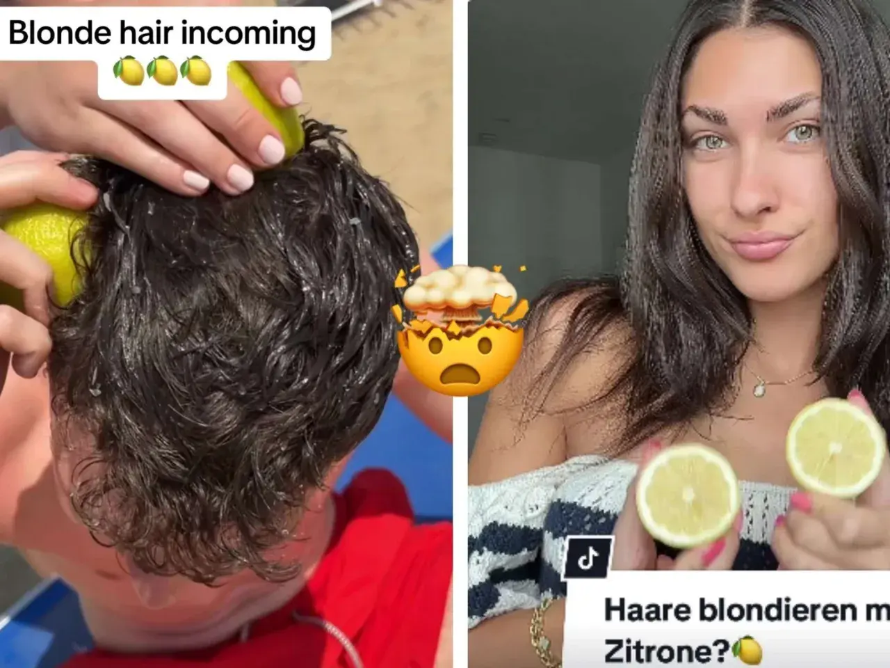 Vorher-Nachher-Vergleich: Dunkle Haare werden mit Zitronensaft aufgehellt. Blonde Haare incoming!