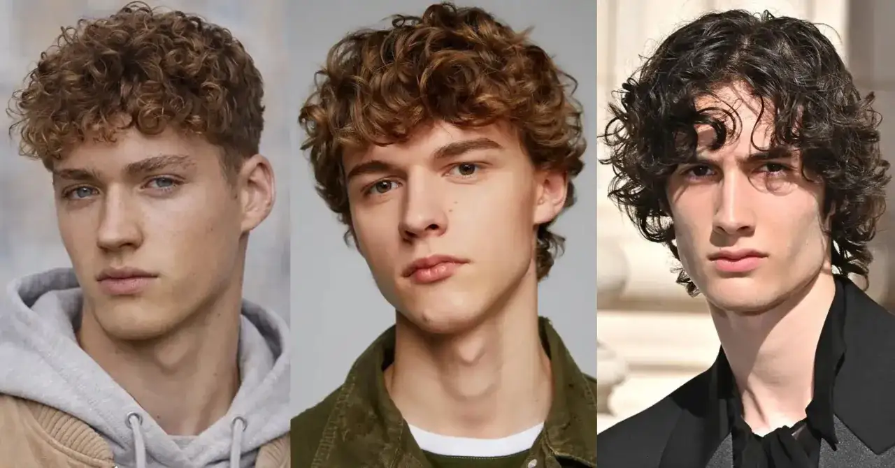 Drei Männer mit lockigem herren kurzhaarschnitt. Von links nach rechts: hellbraune Locken, hellbraune Locken, dunkle Locken.