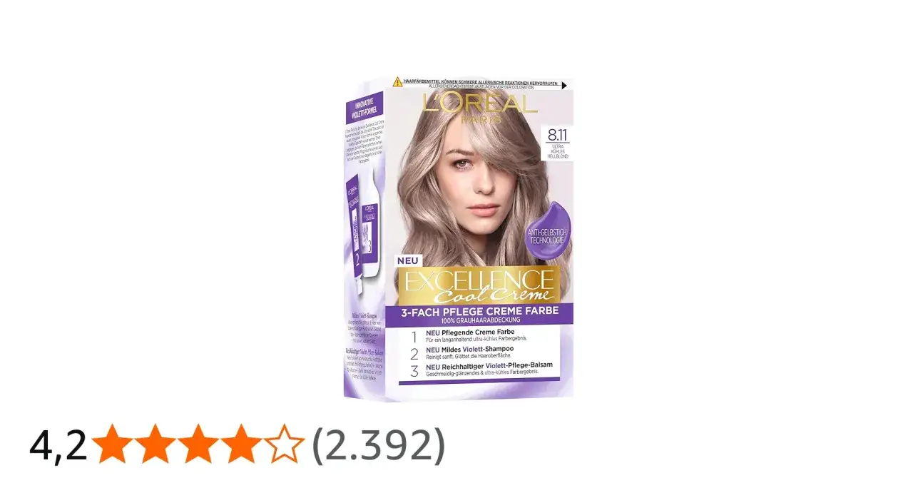 L'Oréal Excellence 8.11: Eine Frau mit ultra-kühlem Hellblond, das Ergebnis der neuen Cool Creme Haarfarbe.
