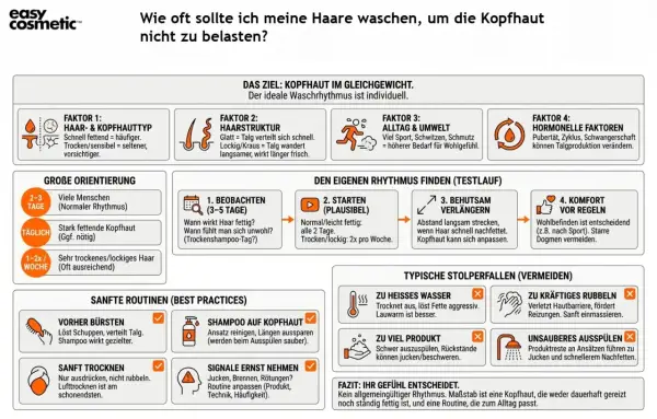 Finde deinen perfekten Rhythmus fürs Haare waschen! Faktoren wie Haartyp, Alltag & Umwelt beeinflussen, wie oft du deine Haare wäschst.